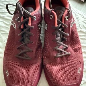 On Running Burgundy and Dark Brown Sneakers